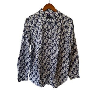 NWT Talbots Blue & White Abstract Print Cotton Button Up Shirt Womens 1X